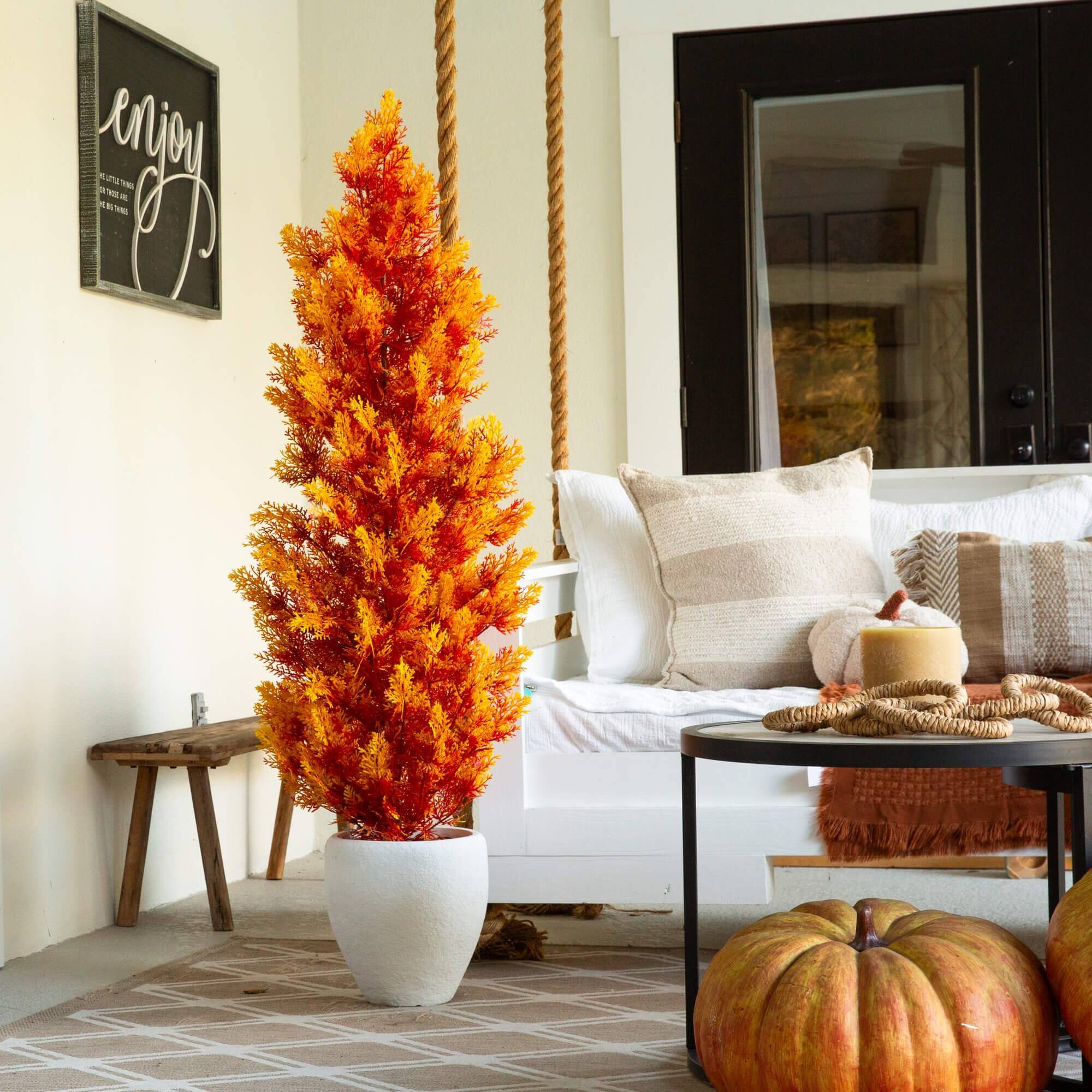 5ft. UV Resistant Autumn Artificial Fall Cedar Tree (Indoor/Outdoor)